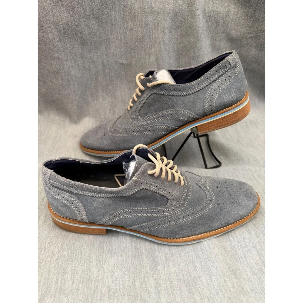 Giorgio Brutini Wingtip Oxford Men 10 Grey Blue Suede‎ Brogue Dress Shoes preppy